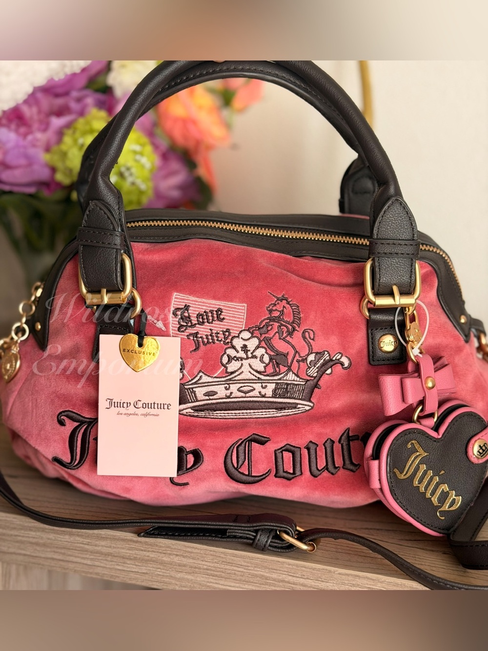 NWT JUICY COUTURE Daydreamer Scottie Dogs Velour Tote Chateau Rose/Chocolat